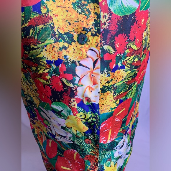 Vintage Floral Maxi Dress XL colorful Hawaiian 2 piece set high neck cutout neck - Picture 9 of 16